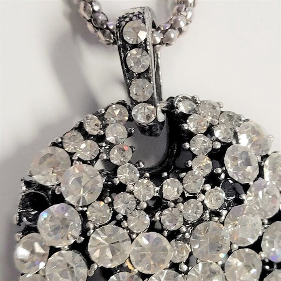 Crystal Glitter Pendant Necklace, Long Silver Tone Necklace - Picture 7 of 13